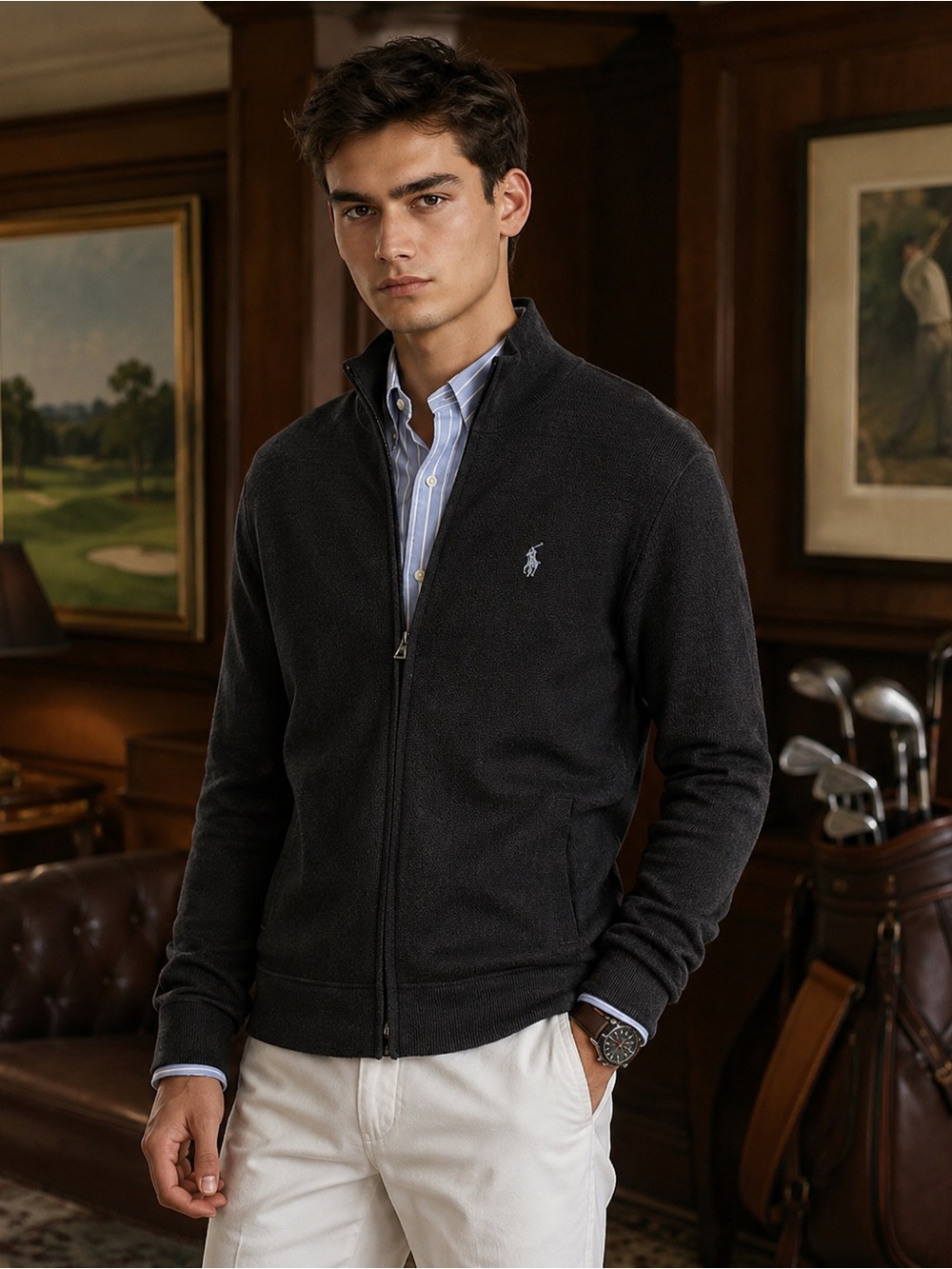 NWOT Polo by Ralph Lauren Black Full-Zip Knit Sweater